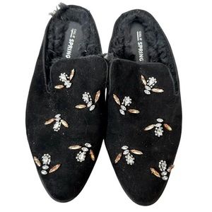 Velvet crystal bee mule loafers women’s 8